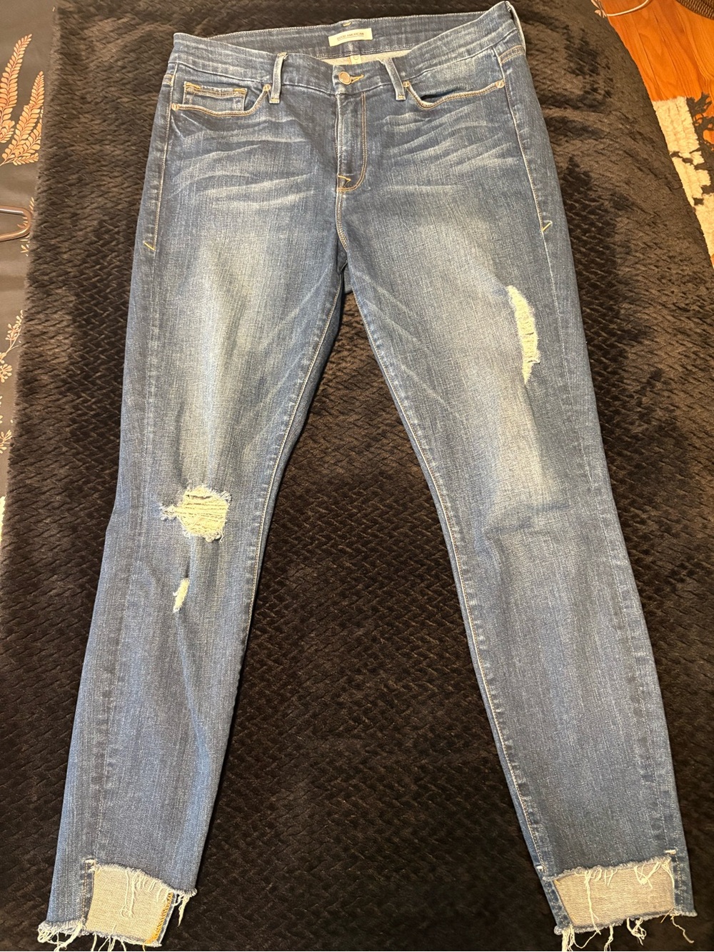 Good American Good Waist distressed jeans 10/30